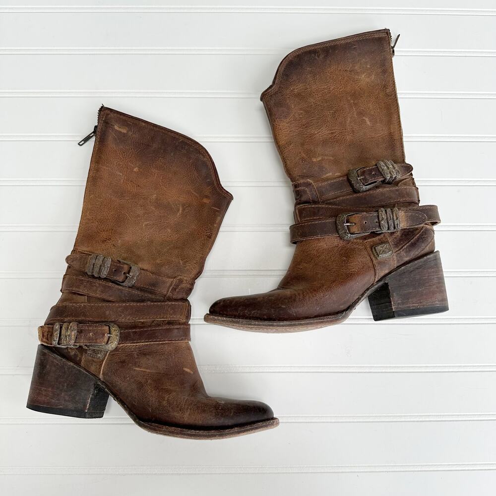 Freebird by Steven Pikes Brown Leather Western Riding Boot Distressed Wrap 6